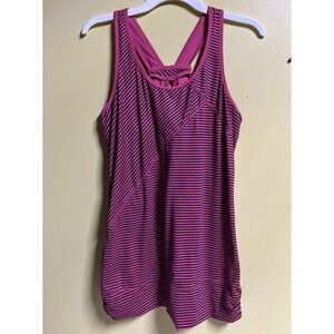 Women’s TEK GEAR Pink and Black Striped  Racerback Workout Tank Top Large